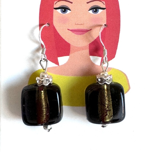 Jewelry - Topaz Color Murano Glass Beads on .925 Silver Plated Hook Earrings Item #351